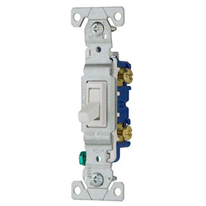 120 VAC, 15 A, 1-pole, Screw Terminal, White Polycarbonate, Standard Grade, Toggle Switch