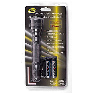 Ebinger Flashlight With (2) AA Alkaline Battery 12-Led, Titanium, Aircraft Aluminum 829058