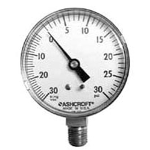 Pasco Specialty 1/4" MPT, 2-1/2" Dial, 30" Hg To 30 PSI, Brass End, Steel Case, Vacuum Gauge 3246