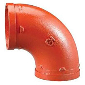 Shurjoint 2 ½" Grooved Orange Painted Ductile Iron Regular Radius Straight 90 Degree Elbow 2055858