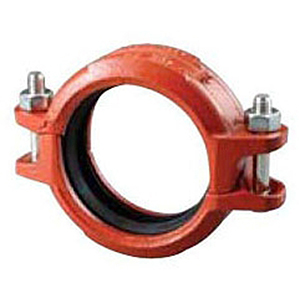 Shurjoint 2 ½" Grooved Orange Painted Ductile Iron Heavy Duty Rigid Angle Pad Straight Coupling With EPDM Gasket Lead Free 2055890