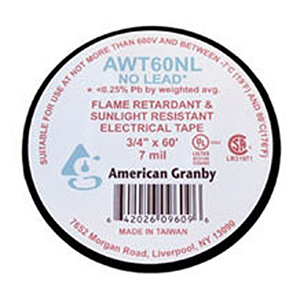 American Granby ¾" x 60' x 7 Mil Lead free Black Vinyl Electrical Tape (64 Per Carton) 1539190