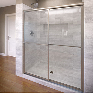 Basco Deluxe Framed Shower Door, 60" X 71-1/2", 3/16" Tempered Glass, Silver, In-line, Sliding, Bypass 379912