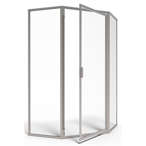 Basco Deluxe Framed Shower Door, 15-1/2" X 26-1/2" X 15-1/2" Centerline, 68-5/8" H, 3/16" Tempered Glass, Silver, Swing, Neo-angle 20557
