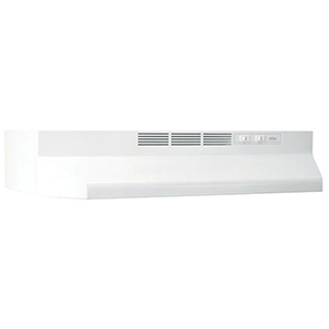 24" X 17-1/2" X 6", 120 V, 2 A, 2850 RPM, 75 W A19 Incandescent Lamp, White Monochrome, Non-ducted, 2-speed Rocker Control Switch, Undercabinet Range Hood