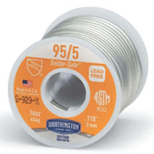 Harris Products Solder Wire (1 LB Spool) 0.118" Diameter, Lead-Free, 5500 PSI Tensile Strength, 90 to 98% Tin, 2 to 10% Antimony, 95/5 991