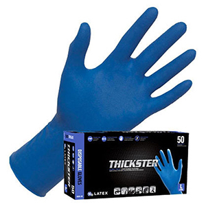 SAS Safety Disposable Gloves (50 Per Box) Large, 12" L, 14 Mil Thick, Blue, Powder-Free Exam Grade Latex, Beaded Cuff, Ultra Thick 2104447