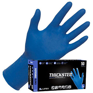 SAS Safety Disposable Gloves (50 Per Box) Large, 12" L, 14 Mil Thick, Blue, Powder-Free Exam Grade Latex, Beaded Cuff, Ultra Thick 2104448